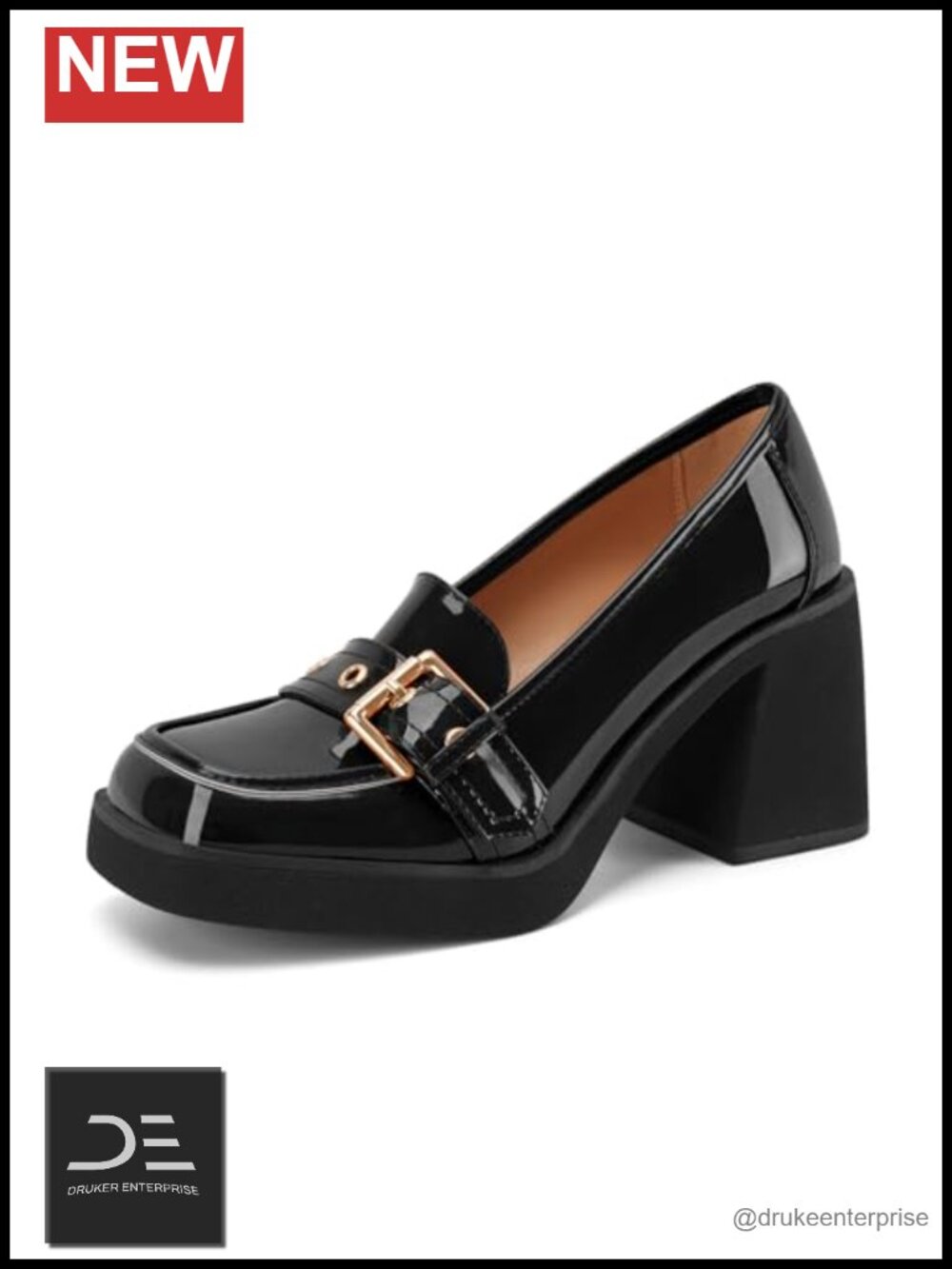 Chunky Platform Loafers Square Toe Block Heel Shoes Faux Leather